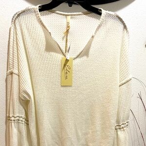 Elan Ladies Long Sleeve Textured Off White Top - S